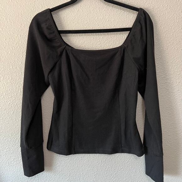Treasure & Bond Fitted Black Stretch Square Neck Long Sleeve Womens Blouse Med - Picture 8 of 8